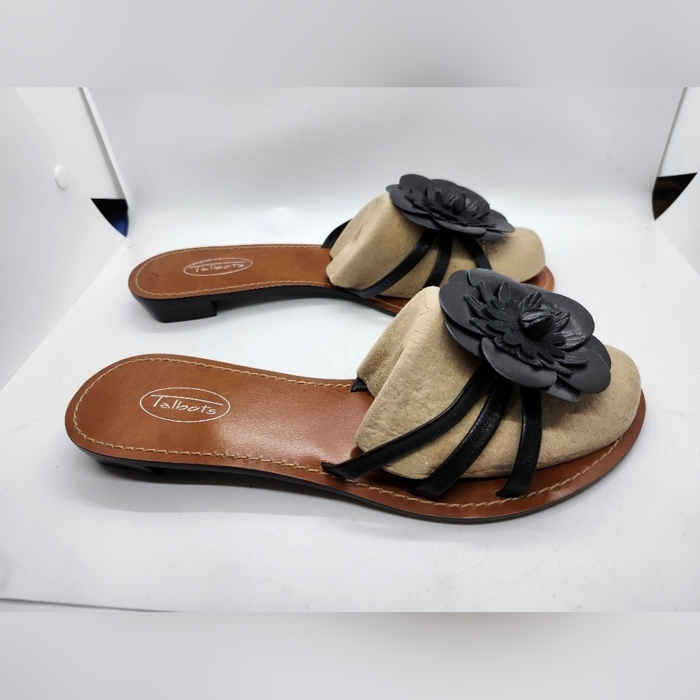 Talbots Black and Tan Floral Sandals Slip-On Style Sz 9b - Picture 2 of 7